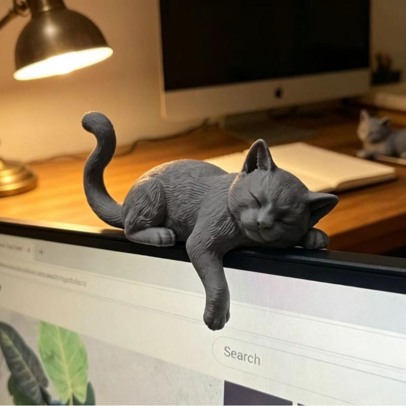 Home Office Cozy - 3Dプリントされた怠惰な猫のモニターエッジオーナメント、キュートで心地よいデスクデコレーション、自宅やオフィス用、猫好きの友達への卒業祝い