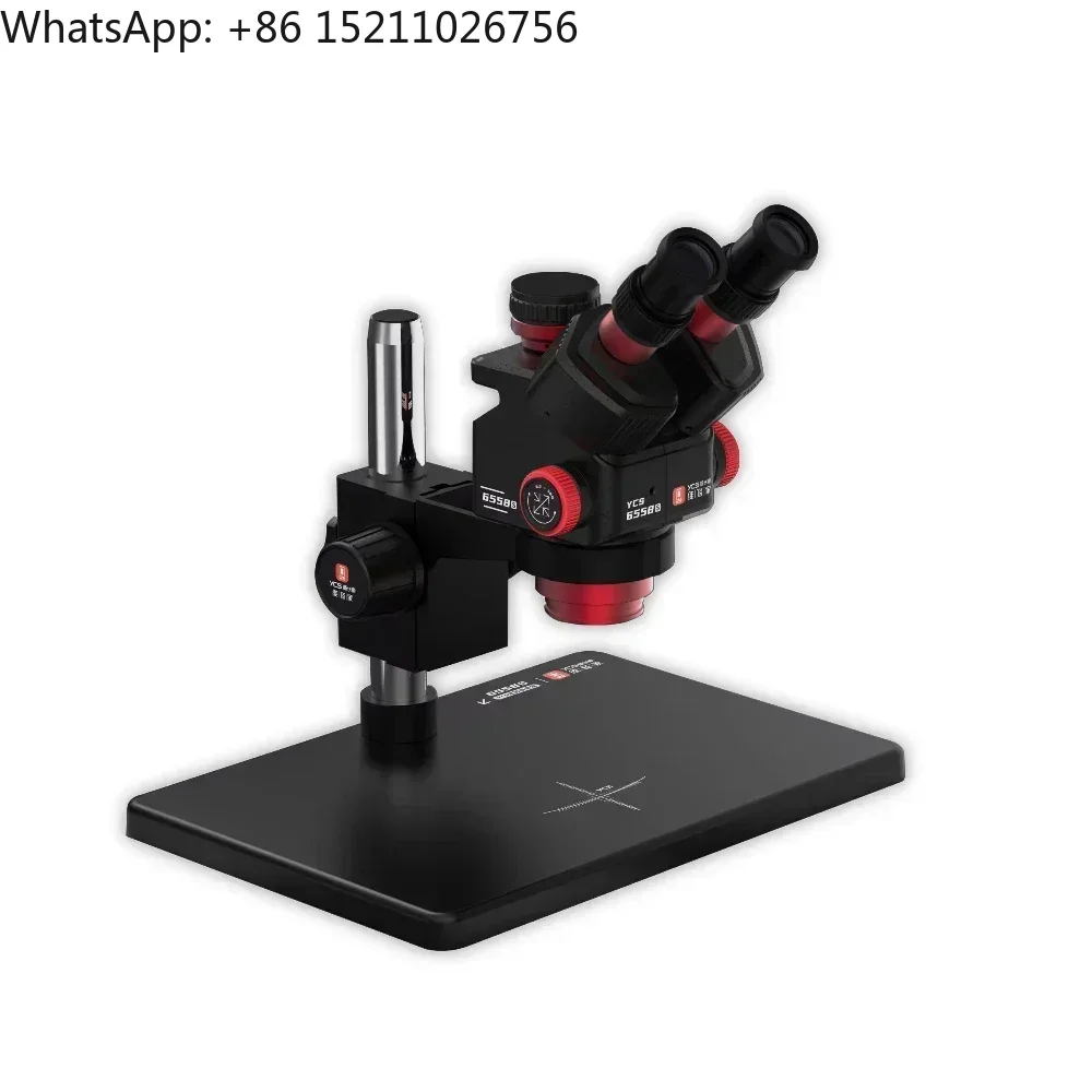 Zoom Lighting Kit - YCS 6558S HD三眼顕微鏡、ベース付き、6.5倍58倍ズーム、4Kカメラライトキット、携帯電話、PCB溶接顕微鏡、電動工具用