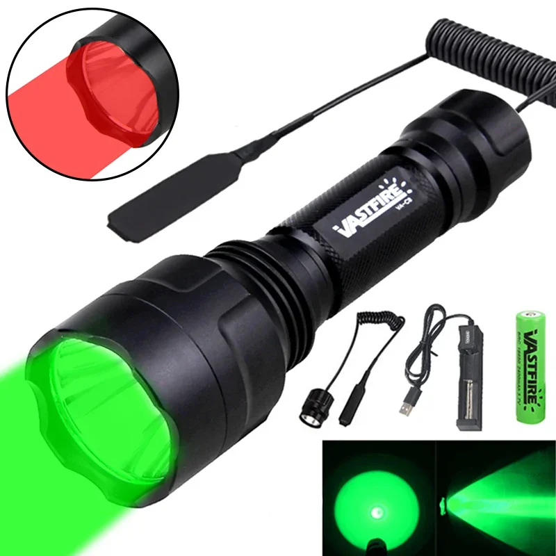 Zoom Lighting Kit - LED 戦術狩猟懐中電灯グリーン/レッド/ホワイトトーチ USB 充電式 350LM 600-800