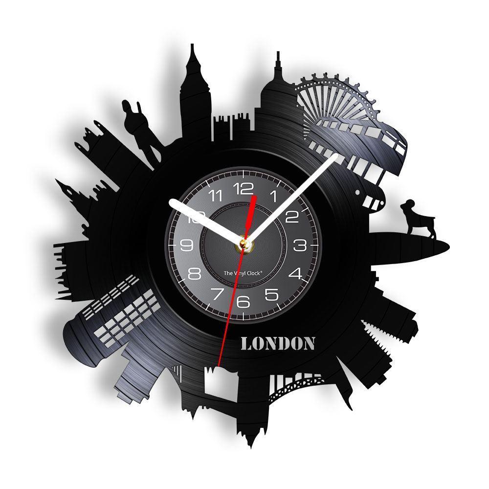 Home Office London - ロンドン カナダ都市都市景観アート リビングルームの壁時計 レーザービニールレコード スカイラインシャドウアート コンテンポラリーオフィス