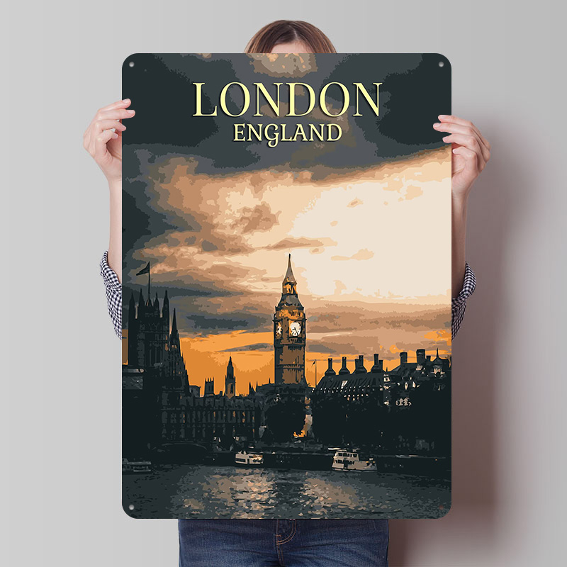 Home Office London - ヴィンテージロンドンブリキポスターカスタマイズ可能なウォールアートレトロヴィンテージメタルサインホームルームカスタムプレートオフィスデコレーションアイテム