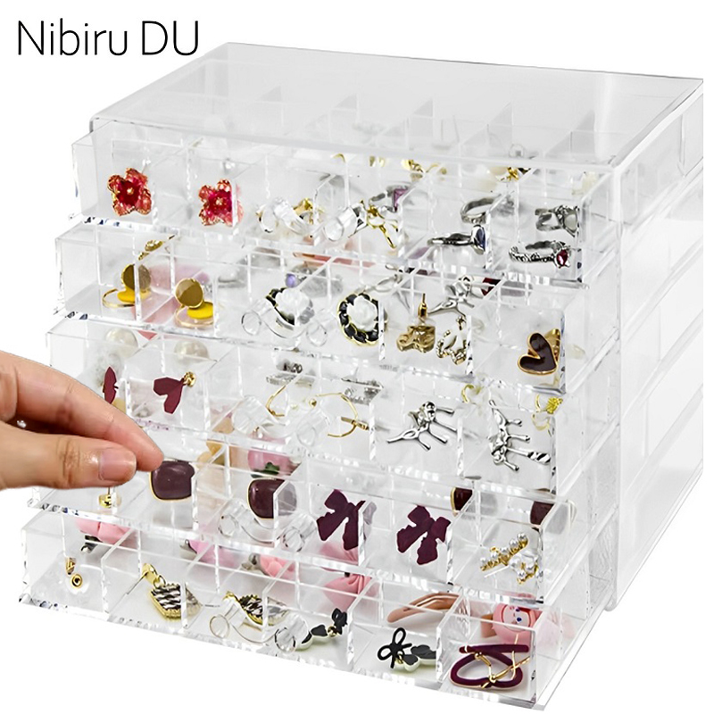 File Cabinet Drawer - 透明なジュエリー収納ボックス,引き出し付き多層プラスチックディスプレイホルダー,72グリッド,79/120グリッド