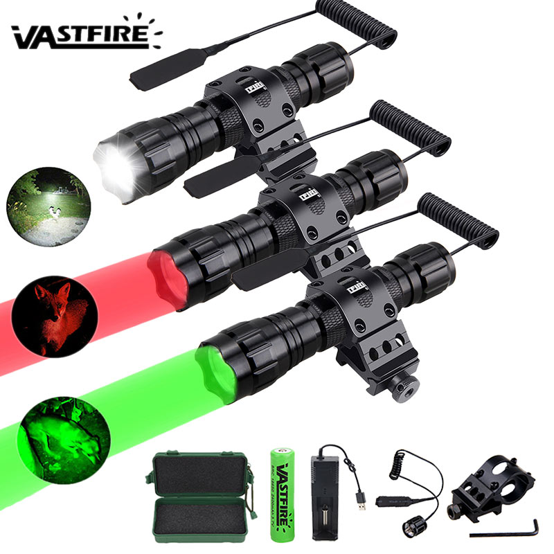 Zoom Lighting Kit - プロの狩猟懐中電灯セット,戦術ランタン,1モードトーチ,18650バッテリー駆動,緑,赤,白,UV, 395nm,501b,4色
