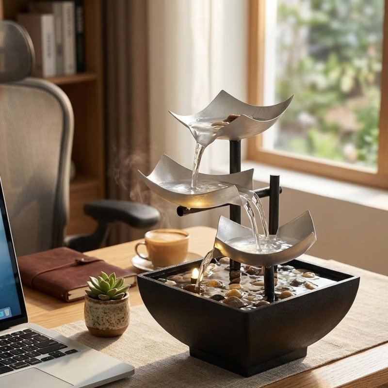 Home Office Cozy - 卓上噴水飾り 室内インテリア 流れる水のデスク彫刻 オフィス風水ギフト 女性向け 心地よい雰囲気