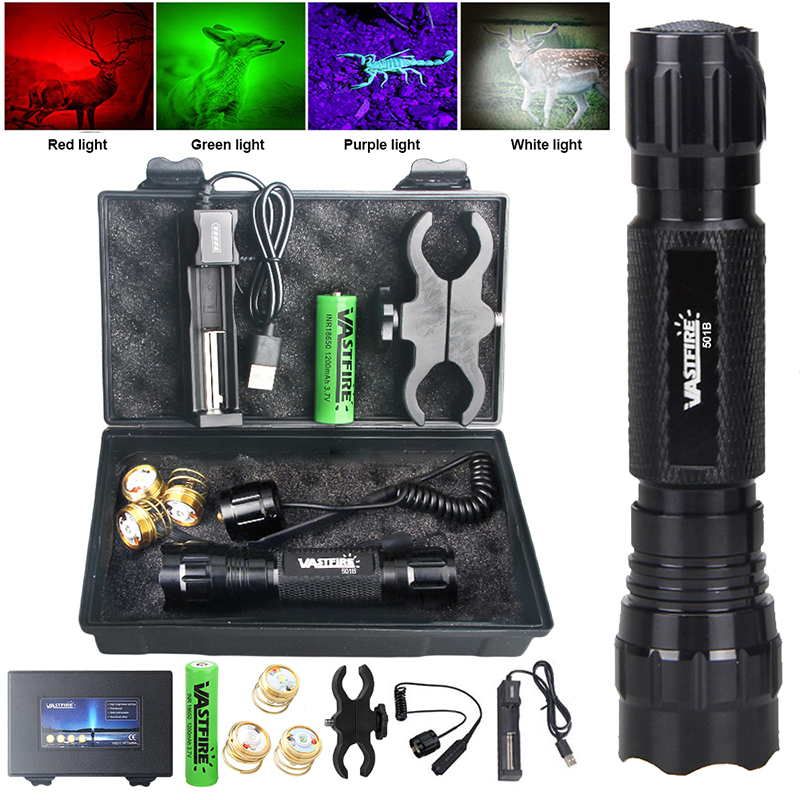 Zoom Lighting Kit - プロの狩猟懐中電灯セット,戦術ランタン,1モードトーチ,18650バッテリー電源,緑,赤,白,UV, 395nm,501b,4in 1