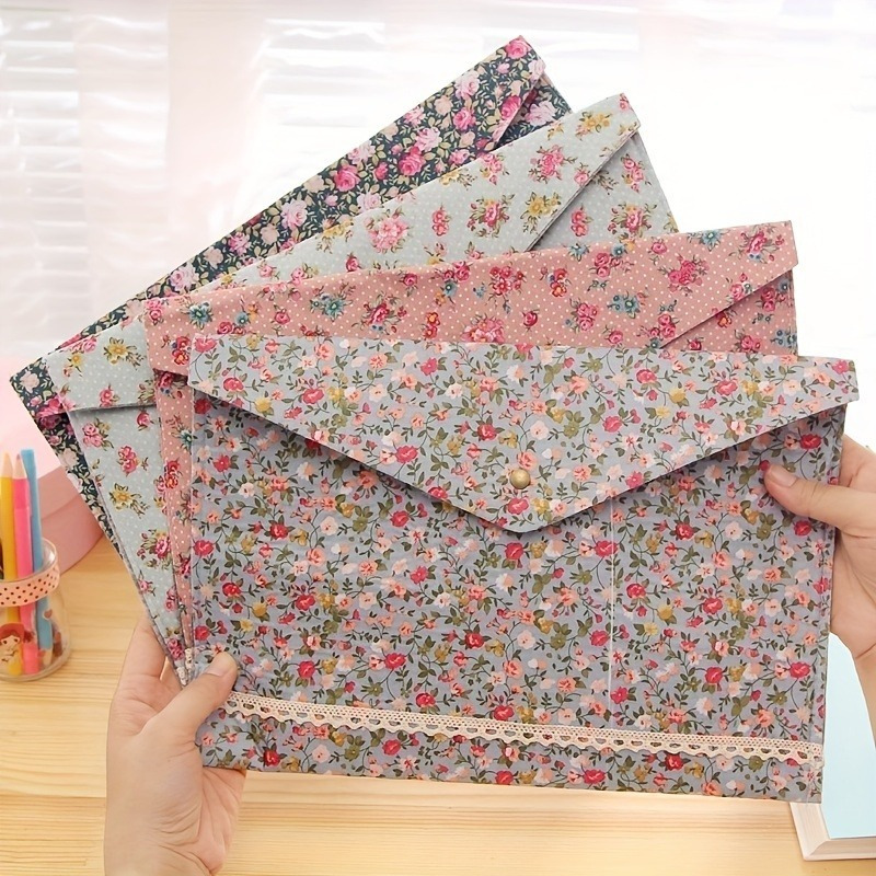 File Cabinet Drawer - 1PC A4 ファイルフォルダーエレガントな小さな花生地紙ホルダー花大容量ドキュメントバッグファイリングブリーフケースオーガナイザーバッグ