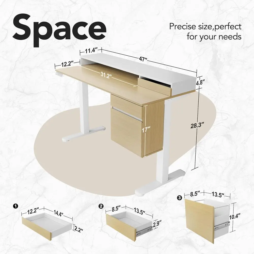 47インチ高さ調節可能な電動スタンディングデスク、収納引き出 - Standing Desk Electric のレビューと価格