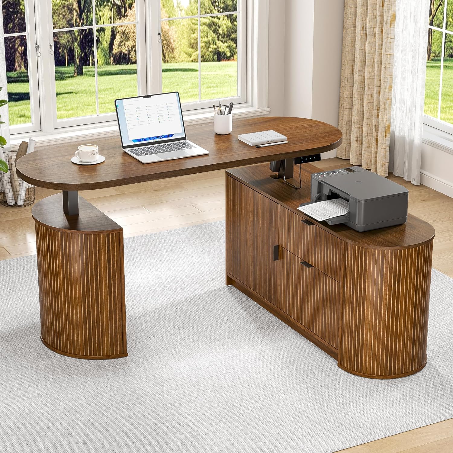 ミッドセンチュリーモダン電動L字型スタンディングデスク、59 - Standing Desk Electric のレビューと価格