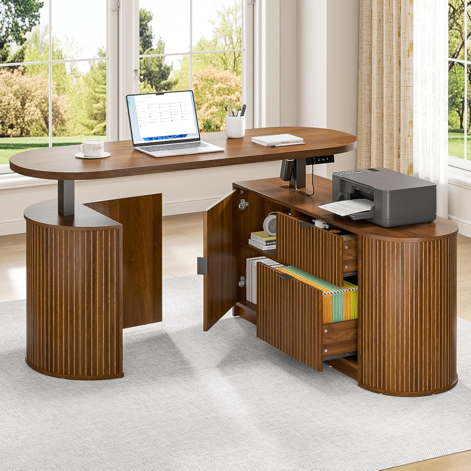 ミッドセンチュリーモダン電動L字型スタンディングデスク、59 - Standing Desk Electric のレビューと価格