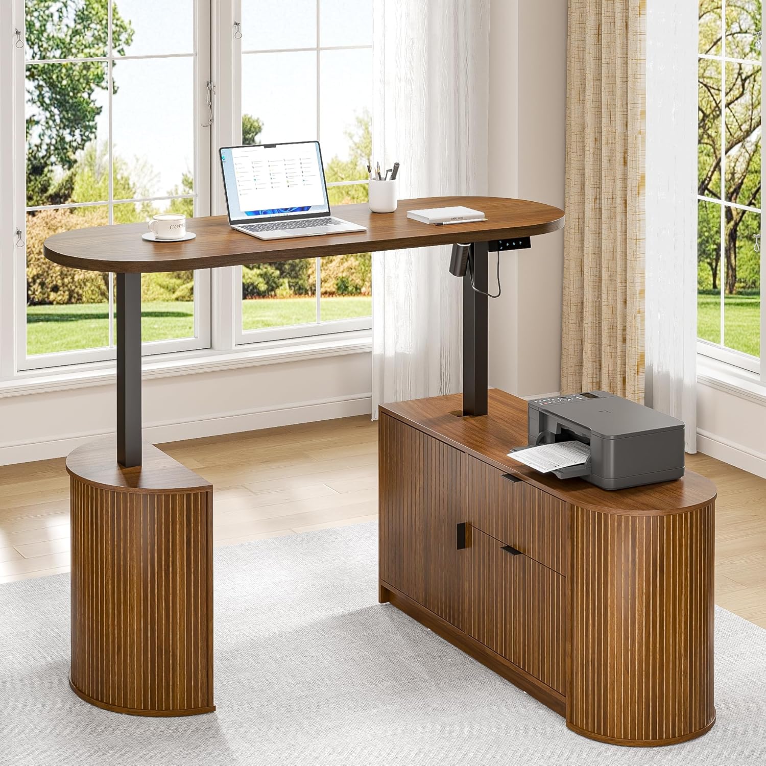 ミッドセンチュリーモダン電動L字型スタンディングデスク、59 - Standing Desk Electric のレビューと価格