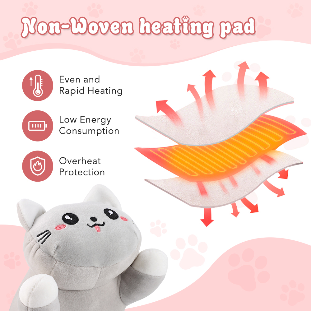 加熱式猫型ぬいぐるみ枕、USB充電式温熱クッション、5段階の - Home Office Cozy のレビューと価格