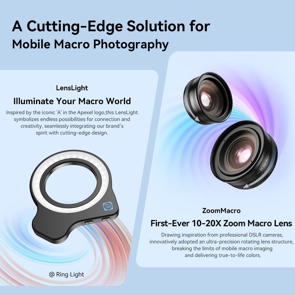 APEXEL 10-20X 調整可能なズームマクロ電話レンズ - Zoom Lighting Kit のレビューと価格